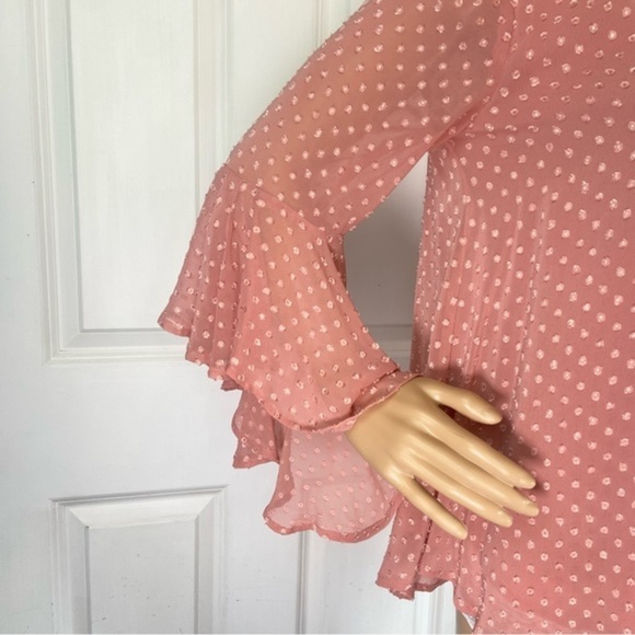 Band of Gypsies Floral Appliqué Bell Sleeve Sheer Blouse - Picture 10 of 17